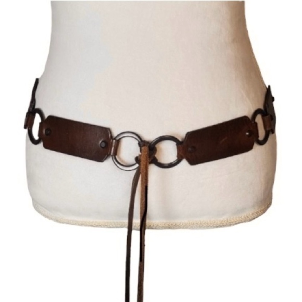 AMERICAN EAGLE Women’s Leather Segment Boho Belt Dark Brown Gunmetal S/M